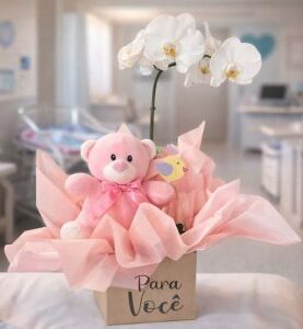 Cesta Maternidade Rosa Com Orquidea
