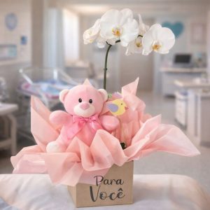 Cesta Maternidade Rosa Com Orquidea